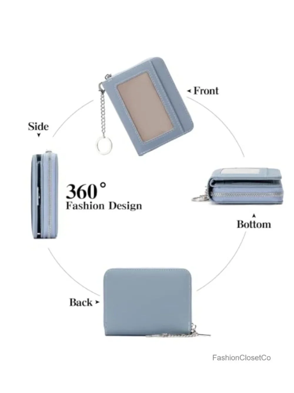 RFID Blocking Leather Wallet with ID Window & Zipper Coin Pocket
